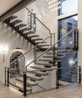 Escalier droit en bois avec éclairage LED et monte-escalier ouvert pour maison/hôtel/duplex/loft