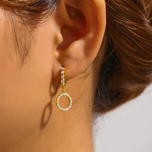 Aretes Colgantes Geométricos CANNER, Chapados en Oro de 18K, con Diamantes, Plata de Ley 925, Aretes de Doble Aro con Circonitas, Regalo para Mujer - Product Image 5