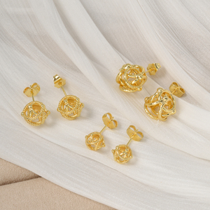 Boucles d'oreilles clous pour femmes, plaquées or 18 carats, en cuivre vintage, hypoallergéniques, avec boule géométrique creuse polie, tendance, plusieurs tailles disponibles - Product Image 2
