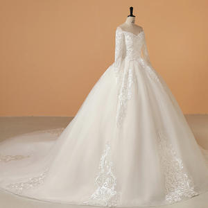 Élégante et gracieuse mariée en V profond à manches longues Super <span class=keywords><strong>Fairy</strong></span> Dream Robe de mariée décontractée queue de princesse blanche - Product Image 3