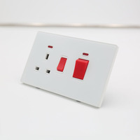 Interrupteur de cuisinière rétro 45A 250V UK à 2 gangs, panneau en verre trempé, montage mural, isolateur, équipement électrique de cuisine, four, approvisionnement en gros