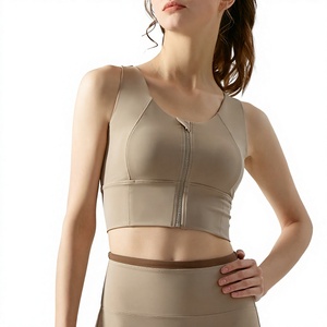 Wholesale Women Front Zip Wide Strap Racerback Yoga <b>Crop</b> Tanks Medium <b>Support</b> Padded Sports Bras Gym Pilates Fitness <b>Crop</b> <b>Top</b> - Product Image 6