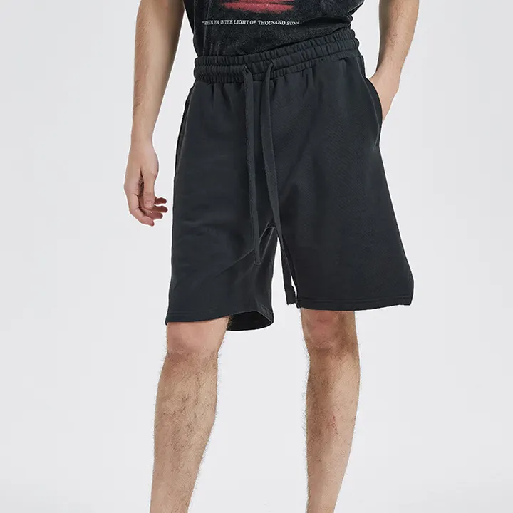 Промытые хлопковые махровые градиентные спортивные шорты 2023 Летняя мужская уличная одежда с эластичной талией
