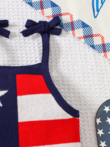 4 ° July bandiera americana pagliaccetti in maglia per bambine body con cravatta a tracolla - Product Image 3