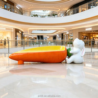 Banc en fibre de verre personnalisé Y01M en forme de lapin, thème animal carotte, sièges publics pour place commerciale, jardin d'enfants, extérieur, vente en gros
