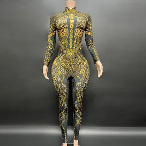 NOVANCE new arrivals roupas para senhoras sexy 2023 bodysuit para mulheres amarelo brilhante lantejoulas manga longa macacões comprimento total