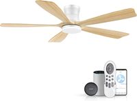 Ventilateur de plafond LED en bois silencieux de 52 pouces avec lumière WiFi télécommande matériau de lame en bois massif montage encastré pour un usage domestique