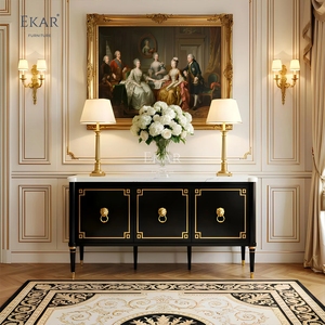 Aparador con Tapa de Mármol Noir <span class=keywords><strong>Leon</strong></span> |   Mueble de Salón con Anillo Decorativo de León Dorado <span class=keywords><strong>en</strong></span> Laca Negra Estilo Imperio Francés | - Product Image 2