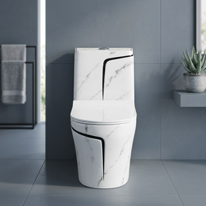 มาตรฐาน ovs Ada ที่ทันสมัยแบบชิ้นเดียวติดตั้งบนพื้นห้องน้ำเซรามิก siphonic WC ที่คลุมที่นั่งสีดำสำหรับห้องน้ำ - Product Image 5