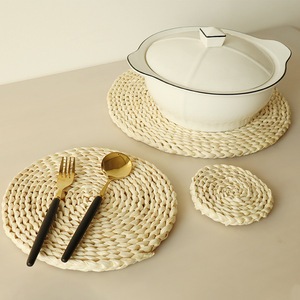 Woven Corn Husk <b>Placemats</b> <b>Round</b> 11Cm 22Cm 30Cm 35Cm 30X45Cm Heat Insulating Reusable Home Use Solid Color - Product Image 2