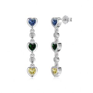 Dylam Fashion Dainty Rhodium Plated 925 Silver Dangle Tassel Heart Shape 5A CZ <b>Stud</b> <b>Earrings</b> for Women Lady Girls - Product Image 1