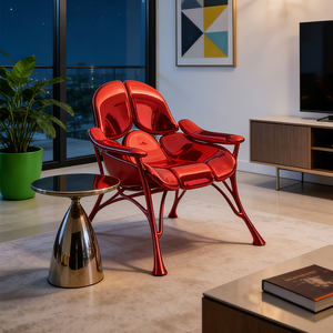 Sillón Moderno de Fibra de Vidrio Rojo, Diseño Artístico de Lujo, Ergonómico, para Sala de Estar, Mueble Creativo Brillante para Hotel - Product Image 5