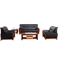 Ensemble modulaire moderne en cuir noir, structure en métal et bois massif, cuir synthétique, mousse haute élasticité, pour réception de bureau