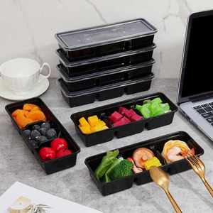 Japanese Rectangular Disposable Eco-friendly Food Packaging To-go Takeaway Bento <b>Lunch</b> <b>Box</b> 2 3 Portion <b>Compartment</b> Black Meal - Product Image 4
