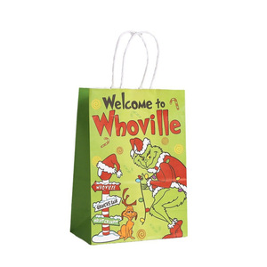 <b>Grinch</b> Christmas Themed Gift Bag Kraft Paper Cartoon Party Tote Bag - Product Image 6
