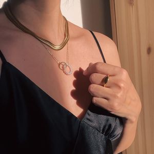 สร้อยคอถักลายกระดูกงูแบบซ้อนชั้น ชุบทอง 18k สแตนเลส ไทเทเนียมสตีล ดีไซน์รูปหัวใจเรขาคณิต เครื่องประดับแฟชั่นสำหรับผู้หญิง - Product Image 4