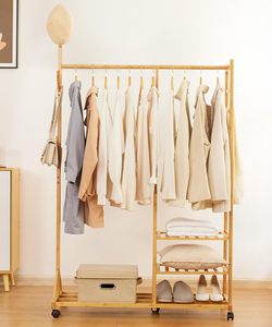 Tre tự nhiên áo đứng với bánh xe hình dạng cây 4 kệ và 6 móc lưu trữ giá cho đồ nội thất phòng khách - Product Image 4