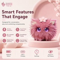 Peluche IA Chat Rose Coquin, Animal de Compagnie Électronique à Personnalité Tsundere, Capteur Tactile, Clonage Vocal 80+ Langues, Mémoire Longue Durée, Yeux LED