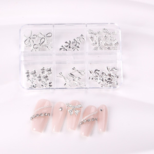 TSZS 6 grano/caja 3D cinta arco aleación Nail Art Charms oro plata Metal gemas para Nail Art Craft pegatinas y calcomanías suministro - Product Image 1