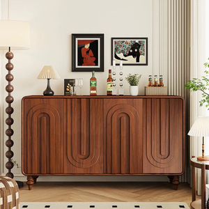 Nordic Style <b>Sideboard</b> Cabinet 3 Compartments <b>Walnut</b> Wood Storage Living Room Furniture - Product Image 1