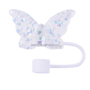 Promotie Tuimelaar Cup Accessoires 10Mm Siliconen Stro Topper Schattige Vlinder Stro Cap Voor Stofdichte Drinkwaren Accessoires - Product Image 6
