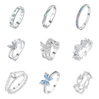 Cincin Set Batu Berkilau Kupu-Kupu Cantik untuk Wanita, Cincin Perak Mewah Ringan nan Indah, Aksesoris Trendi Terlaris