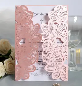 Hollow Luxury White Paper Invitation Card Christmas Happy Birthday Card Holder Envelope Laser Cut Butterfly Greeting Cards