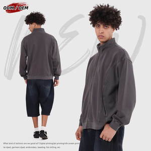 Sudadera de Hombre con Cierre YKK, Cuello Alto, Lavada y Desgastada, con Parches, de Algodón Puro de 430 Gramos, para Otoño - Product Image 4