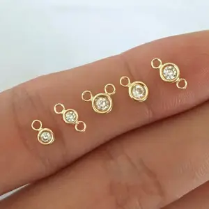 Mặt Dây Chuyền Đá Zircon Mặt Sau Phẳng Hai Lỗ Lấp Đầy Vàng 14K Chất Lượng Cao Để Làm Vòng Tay