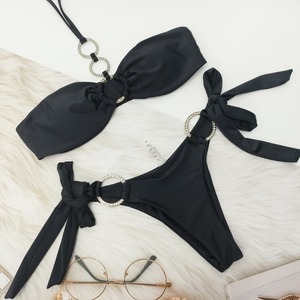 Conjunto de Bikini Sexy para Mujer, Halter Sólido <span class=keywords><strong>con</strong></span> Cordones, Traje de Baño de Dos Piezas Separado, Bikini de Cintura Baja <span class=keywords><strong>con</strong></span> Tanga - Product Image 4