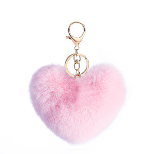 Hình dạng trái tim Pom Pom Keychain bán buôn Lông Faux thỏ Pompom Keyring số lượng lớn Fluffy lông Pompom Keychain cho cô gái tim Móc chìa khóa - Product Image 4