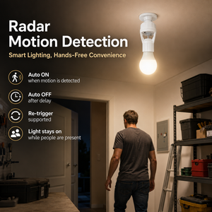 Portalámparas E27 con Sensor de Movimiento por Radar, Enchufe Inteligente Automático con Tiempo de Retardo Ajustable y Sensor de Luz, Portalámparas E27 Duradero b2b - Product Image 6