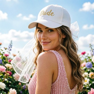 Gorra de béisbol deportiva personalizada al por mayor ZZB con velo de encaje ajustable de tela común para novias - Product Image 5