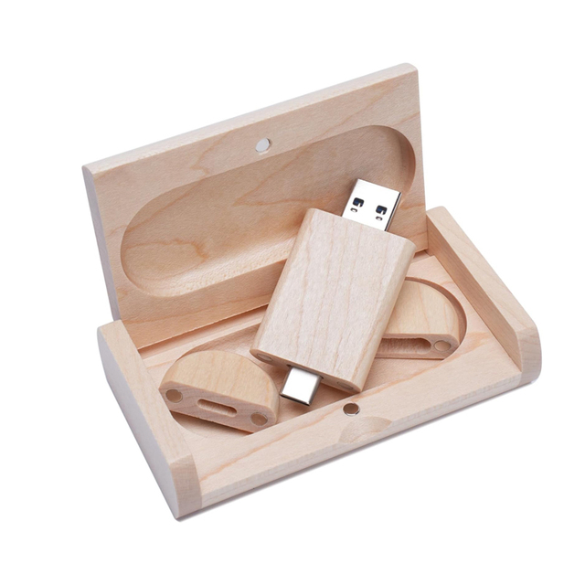 Wooden 2-in-1 OTG 3.0 32GB 128GB 64GB USB Flash Drive 2.0 8GB 16GB 4GB Type-c Pendrive Custom Logo Wood USB Memory Stick Gift