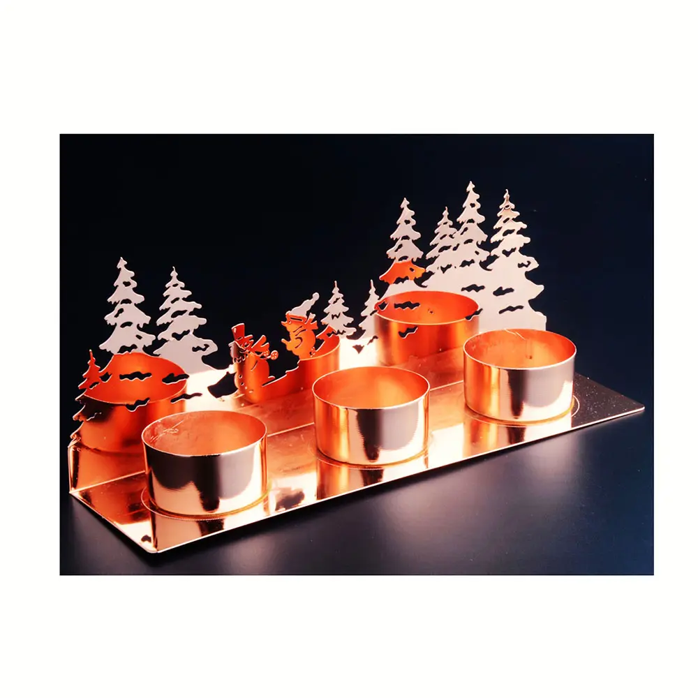 Custom christmas tree snowman Candlestick set of 3 rose gold tea light candle holder for Home decoration