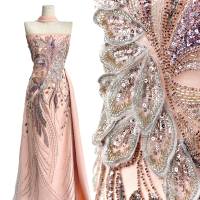 Tissu en tulle brodé de perles en forme de feuilles de vigne 3D, matériau en maille pour robe de soirée, collection 2026