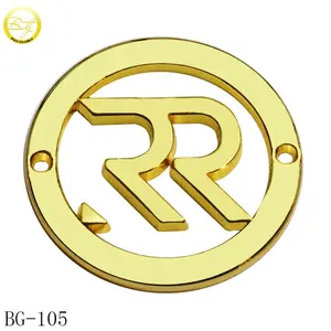 Logotipo de letras de ropa de color dorado hecho a medida, bufanda de costura, accesorio, etiquetas de aleación con 2 agujeros
