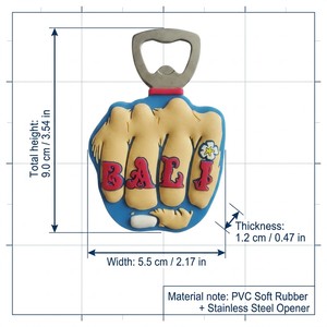 Llavero de goma suave de PVC con diseño de puño, abridor de botellas impermeable, temática anime de <span class=keywords><strong>Bali</strong></span>, recuerdo de viaje, regalo personalizado, novedad de fábrica OEM - Product Image 6