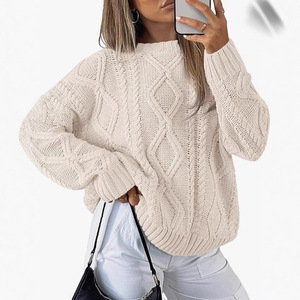 Pull ample en tricot torsadé bleu clair à col rond pour femme, mode automne-hiver, tricot oversize, tailles SMLXLXXL - Product Image 2
