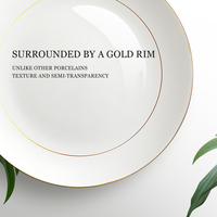 Juego de platos de cena de lujo en blanco y dorado, bandeja de porcelana china al 42 % para boda real con borde dorado.