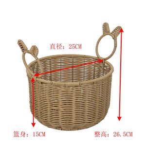 Custom-made handcrafted faux <b>rattan</b> double-handled desktop <b>storage</b> <b>basket</b>, creative round living room snack and fruit <b>storage</b> - Product Image 4