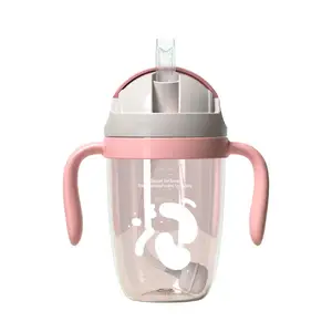 Botella de agua para bebé con logotipo personalizado, tazas de entrenamiento de paja, mango sin Bpa, biberones ecológicos para niños pequeños