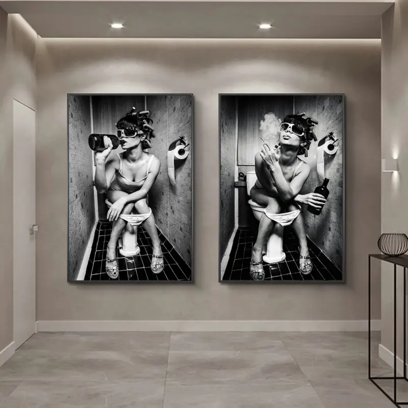 Hd Sexy Meisje Zit In Wc Canvas Schilderijen Zwart-wit Canvas Wall Art Pictures Home Decor Abstract Nordic bar Decor