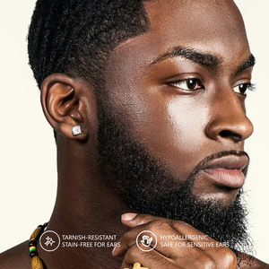 Boucles d'oreilles clous de luxe carrées pour hommes, étanches, serties griffe, plaqué or blanc 14K, zircon taille coussin, style Hip Hop - Product Image 4