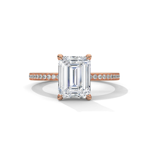 Nuevo Anillo de Compromiso Personalizado con Diamante Cultivado en Laboratorio, Corte Esmeralda Clásico, Pavé Sólido, Oro Rosa de 10k/14k, Halo Oculto, Lujoso para Boda - Product Image 1