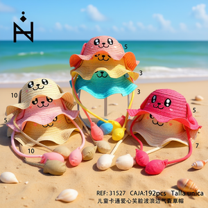 Cappello di paglia per bambini con airbag a forma di cuore e faccina sorridente, taglia unica, 192 pezzi per scatola - Product Image 3