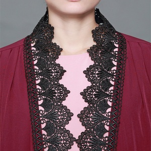 1565# Modest Elegant Kaftan Design Upper Part Maroon Splice Black With Pretty Black Flowers Border Open <b>Abaya</b> - Product Image 2