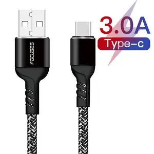 1M 2M New Durable Nylon Braided Black Fabric Jacket Android Phone USB Data Fast Charging Data Cable Type C Cable