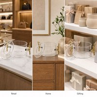 Support d'affichage en acrylique monocouche avec revêtement brillant, pot à bonbons transparent avec couvercle et poignées dorées pour la décoration intérieure et la vente au détail