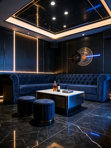 Divano a <span class=keywords><strong>L</strong></span> di Lusso in Velluto con Schienale Trapuntato e Tavolino in Marmo per KTV, Nightclub, Bar, Lounge e Sale VIP - Product Image 5